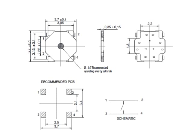 Mechanical Drawing - C&K Switches PTS540 Momentary Action Tactile Switches