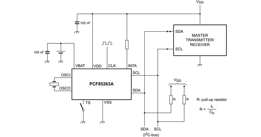 Application Circuit Diagram - NXP Semiconductors PCF85263A Real-Time Clock (RTC) & Calendar