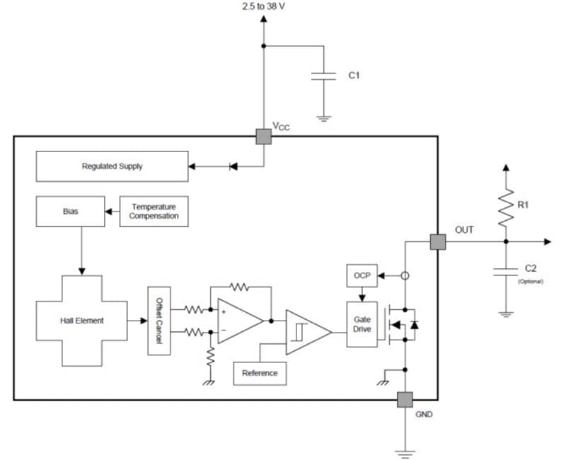 Block Diagram - Texas Instruments DRV5013/-Q1 Digital-Latch Hall Effect Sensors