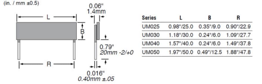 Mechanical Drawing - Ohmite Ultra-Mox Thick Film Resistors