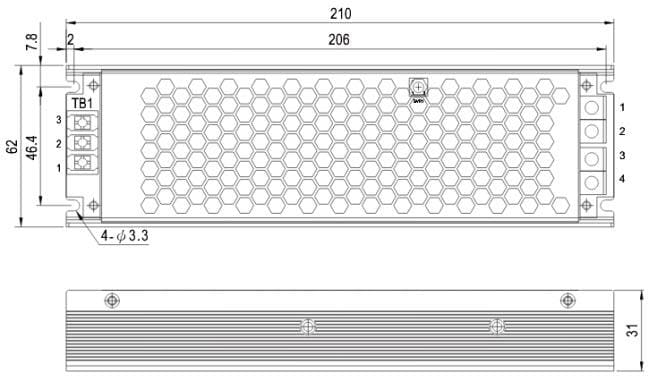 Mechanical Drawing - MEAN WELL HSP-200 Single Output Power Supplies