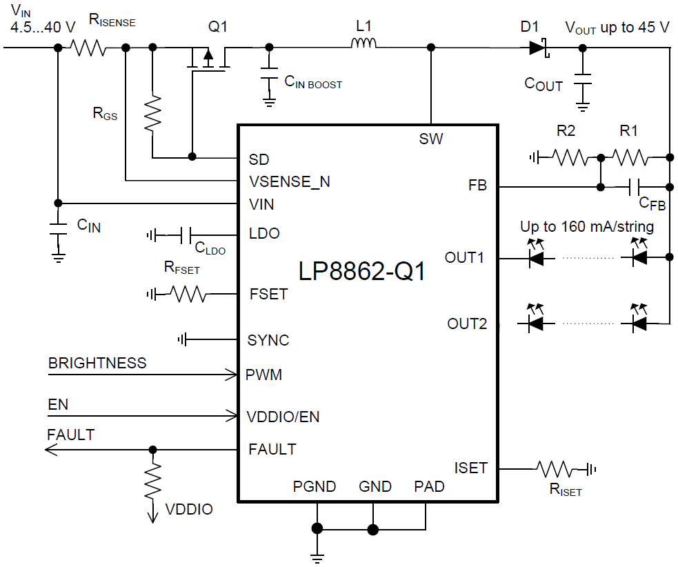 Schematic - Texas Instruments LP8862-Q1 2-Channel LED Driver