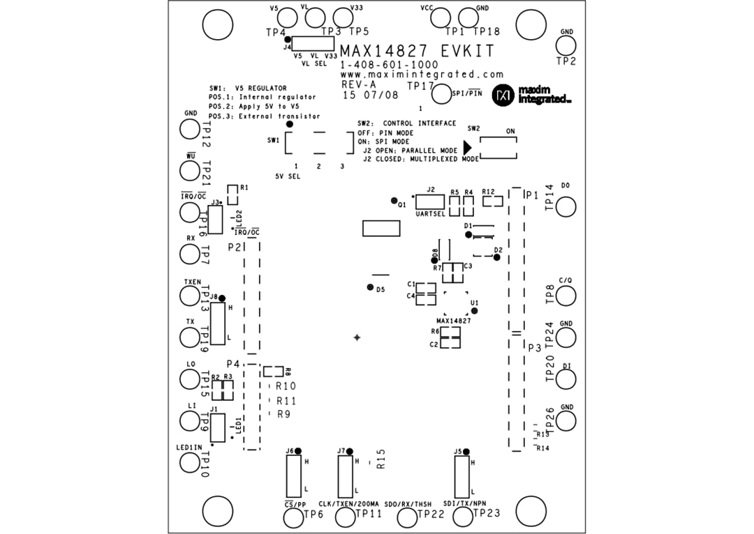 Mechanical Drawing - Analog Devices / Maxim Integrated MAX14827EVKIT Evaluation Kit