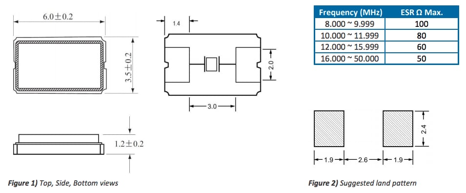 Mechanical Drawing - ECS ECS-23G Miniature SMD Crystals