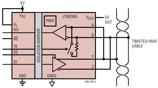 Application Circuit Diagram - Analog Devices Inc. LTM2881/2885 RS485/RS422 μModule Transceivers