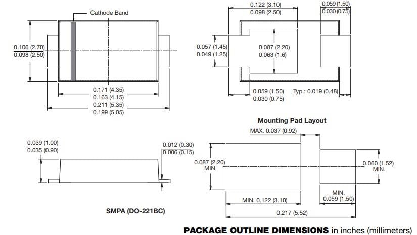 Mechanical Drawing - Vishay General Semiconductor SMPA Standard Rectifiers