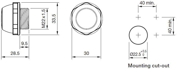 Mechanical Drawing - EAO Series 14 Indicators with IP69K & IK07 Requirement