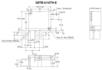 Mechanical Drawing - Omron Electronics G9TB AC Power Latching Relays