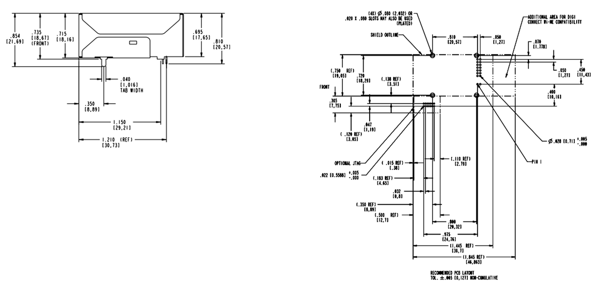 Mechanical Drawing - Digi Connect ME® Device Server Modules