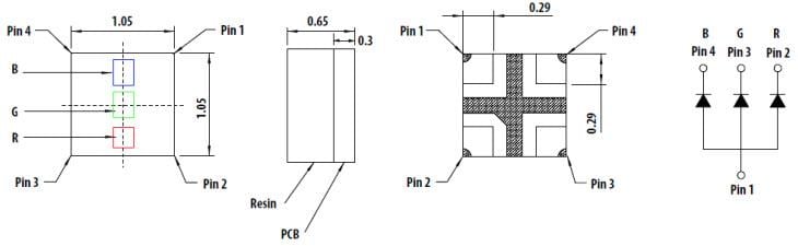 Mechanical Drawing - Broadcom HSMF-C116 Tricolor ChipLED