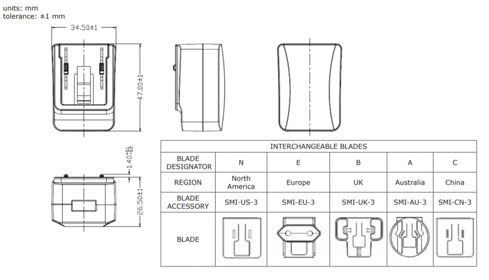 Mechanical Drawing - CUI Inc SMI6B AC-DC Power Supplies