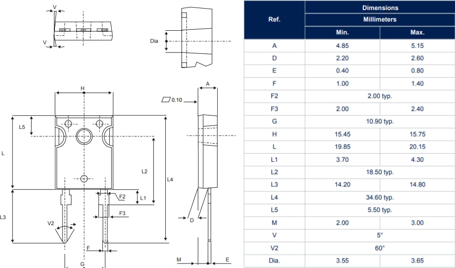 Mechanical Drawing - STMicroelectronics STBR3008-Y & STBR6008-Y Bridge Rectifier Diodes