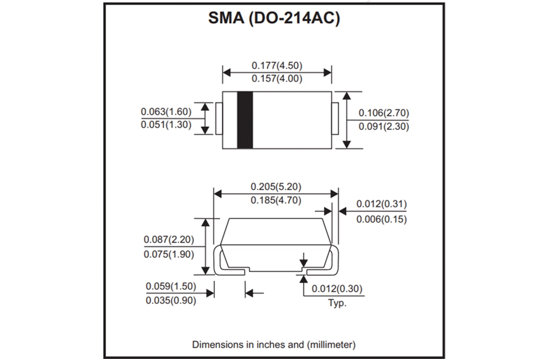 Mechanical Drawing - Comchip Technology SS2x-HF SMD Schottky Barrier Rectifiers
