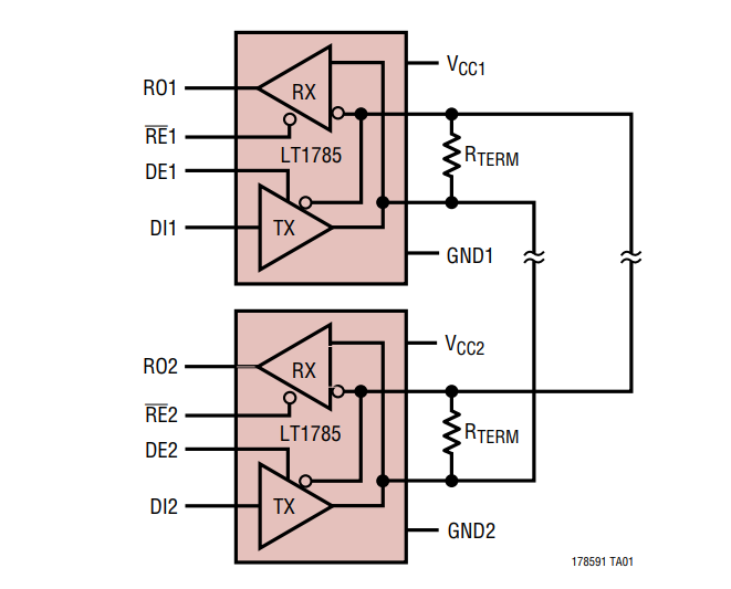 Application Circuit Diagram - Analog Devices Inc. LT1785 Fault Protected RS485/RS422 Transceivers