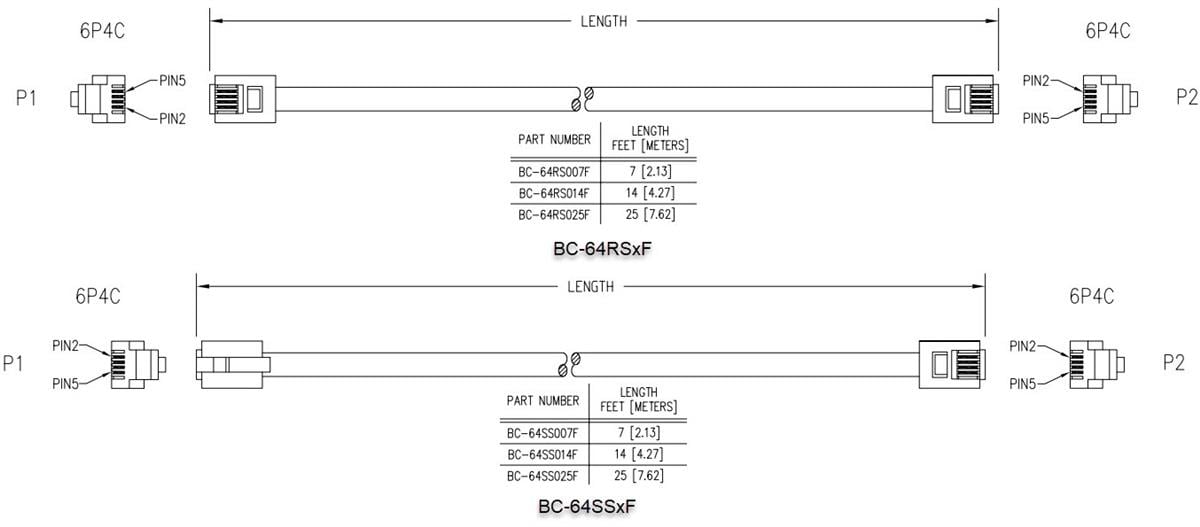 Mechanical Drawing - Bel BC-64 RJ11 Patchcord Cables