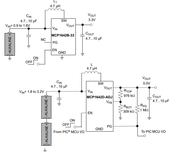 Application Circuit Diagram - Microchip Technology MCP1642 Switching Voltage Regulators