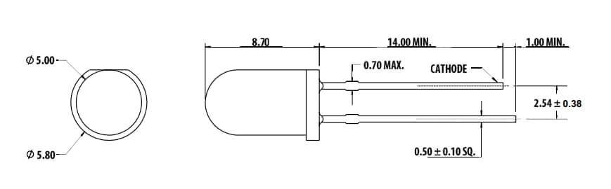 Mechanical Drawing - Broadcom 5mm Round Infrared LED Lamps