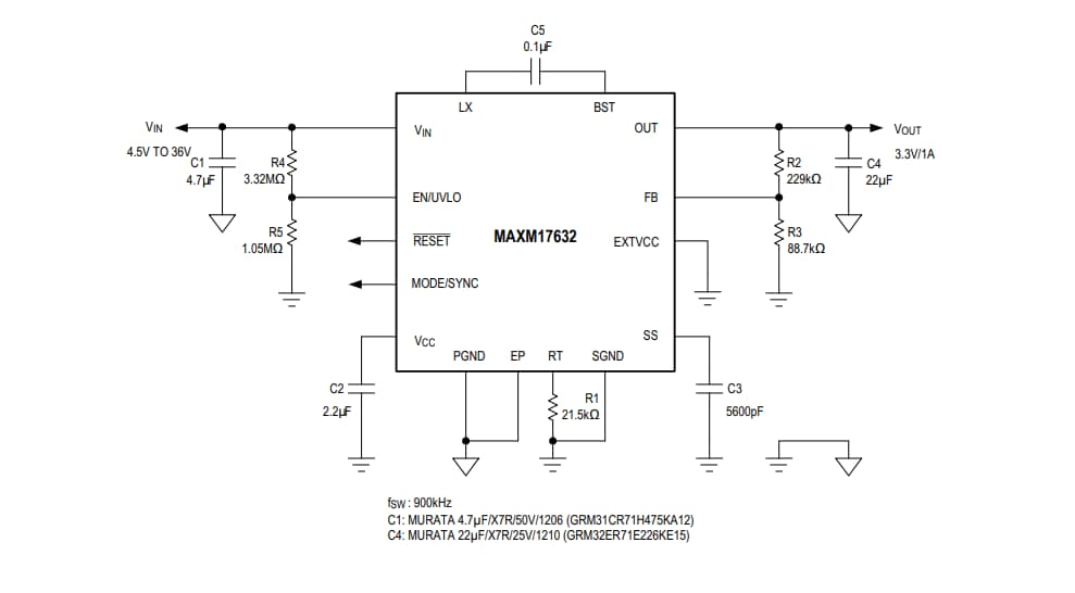 Application Circuit Diagram - Analog Devices Inc. MAXM17630, MAXM17631, & MAXM17632 Power Modules