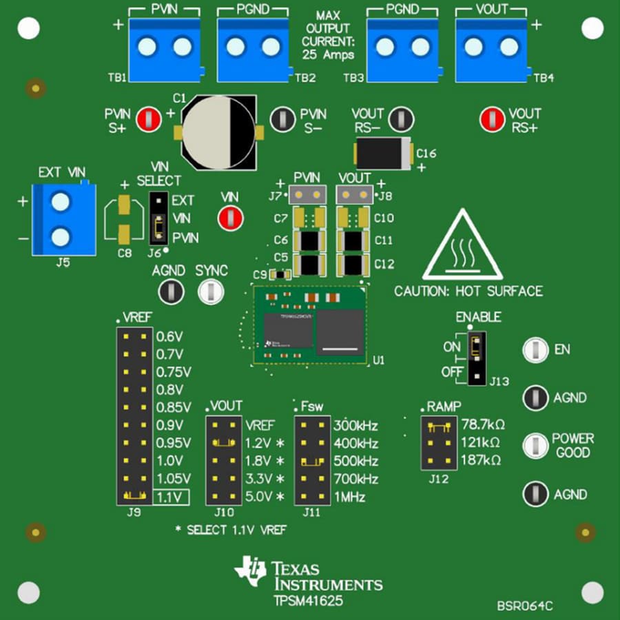 Mechanical Drawing - Texas Instruments TPSM41625EVM / TPSM41615EVM Evaluation Boards