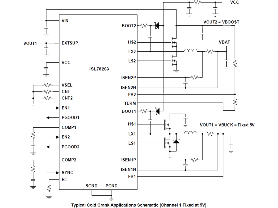 Renesas Electronics ISL78263 Cold Crank Boost & Buck Controller
