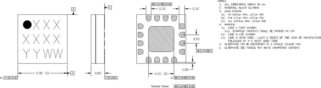 Mechanical Drawing - Qorvo CMD316C3 Low Noise Amplifier
