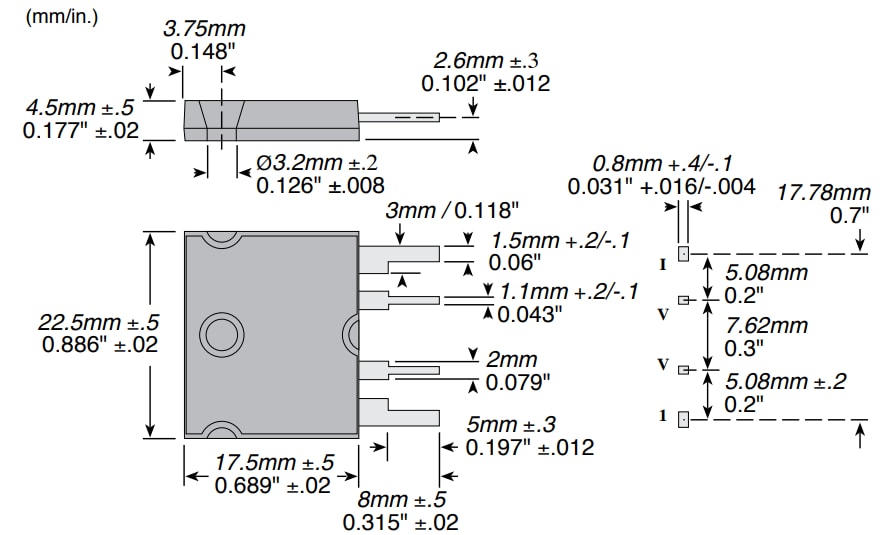 Mechanical Drawing - Ohmite CS10 Precision Current Sense Resistors