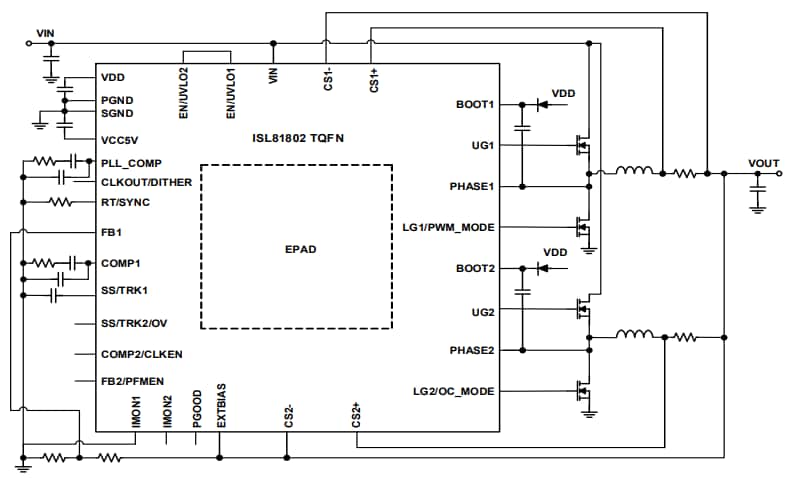 Application Circuit Diagram - Renesas Electronics ISL81802 Dual Synchronous Buck Controllers