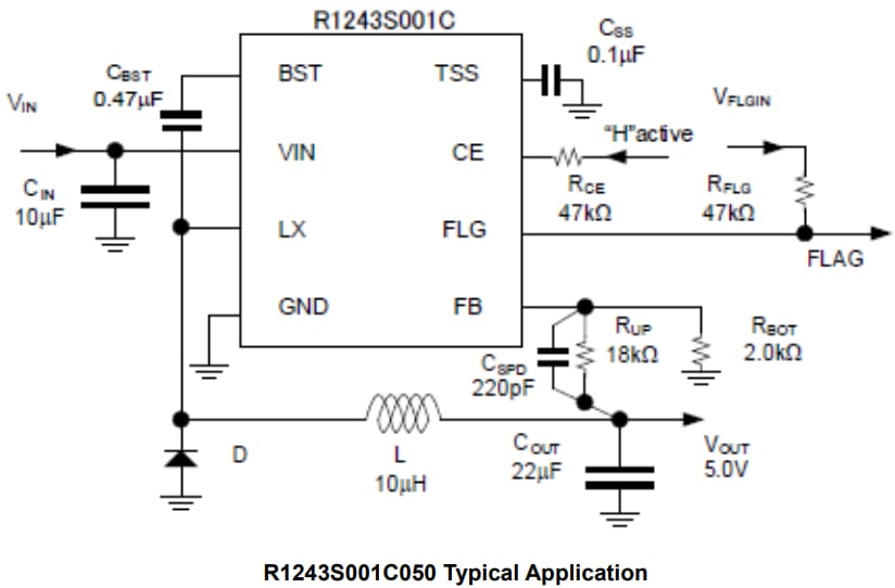 Application Circuit Diagram - Nisshinbo R1243S001C050-EV Evaluation Board