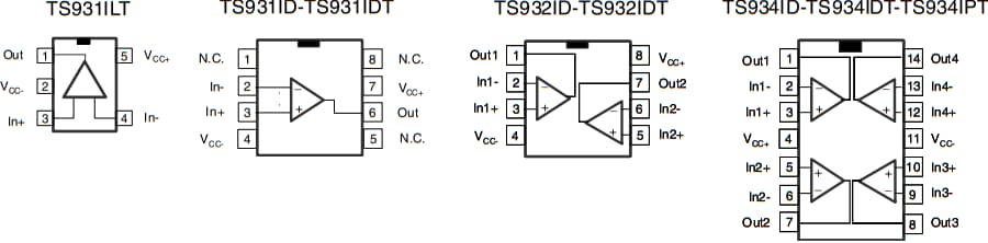 Mechanical Drawing - STMicroelectronics TS931/A/B, TS932/A/B, & TS934/A/B Op Amps