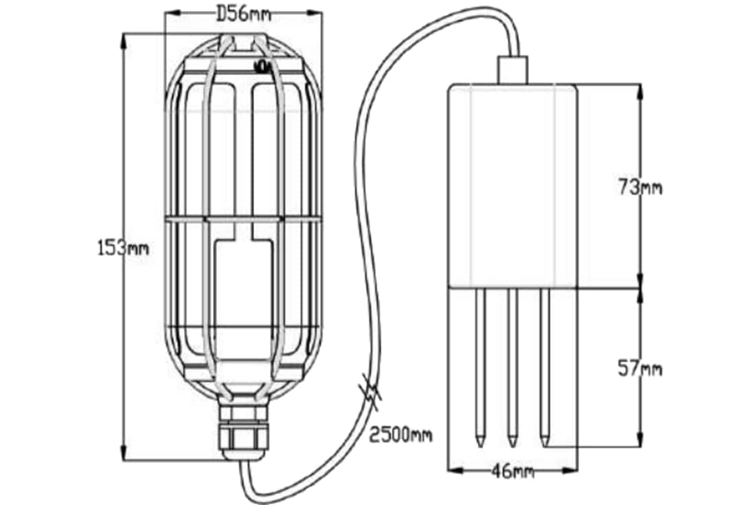 Mechanical Drawing - Seeed Studio SenseCAP LoRa Soil Moisture & Temperature Sensor