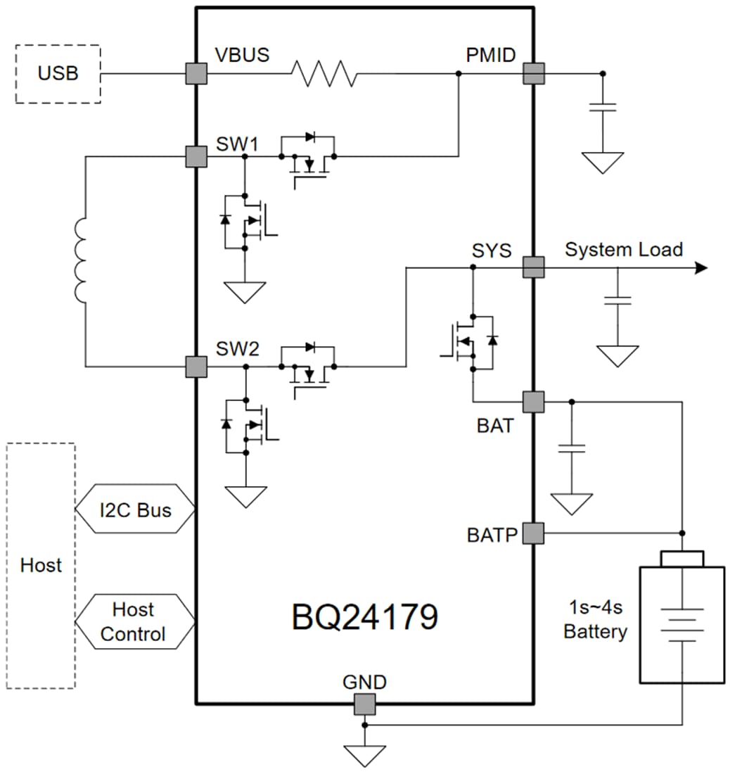 Schematic - Texas Instruments bq24179 Buck-Boost Battery Charger