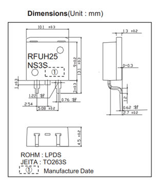 Mechanical Drawing - ROHM Semiconductor RFUH25NS3S Fast Recovery Diodes