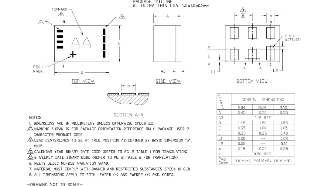 Mechanical Drawing - Analog Devices / Maxim Integrated MAX40110 & MAX40111 Precision Op-Amps