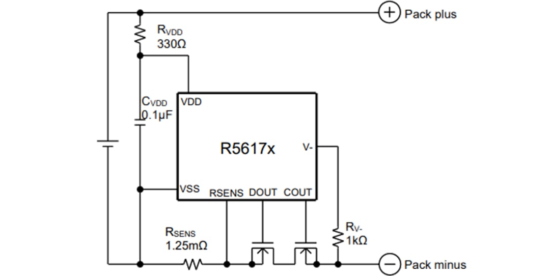 Application Circuit Diagram - Nisshinbo R5617 Series Battery Protection ICs