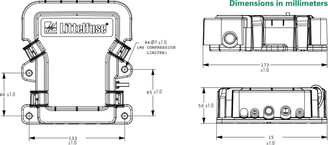 Mechanical Drawing - Littelfuse MDB5 5-Way Power Distribution Fuse Holders