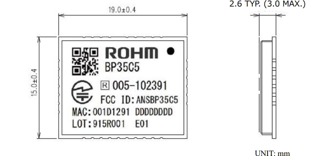 Mechanical Drawing - ROHM Semiconductor BP35C5 Wi-SUN Module