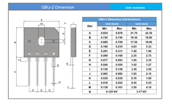 Mechanical Drawing - PANJIT GBU Bridge Rectifiers