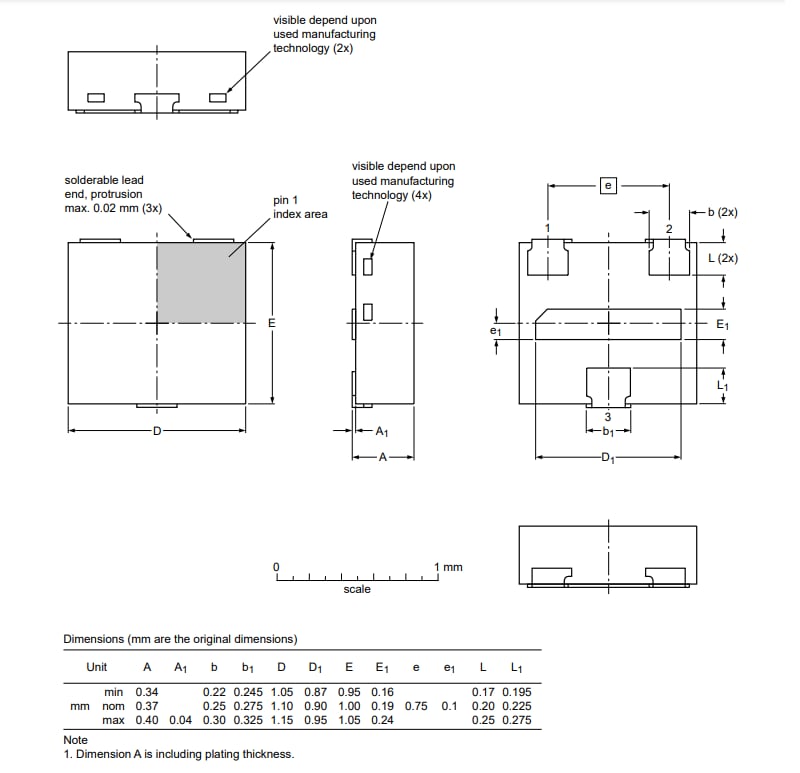 Mechanical Drawing - Nexperia SOT1215 Surface-Mounted Package Products