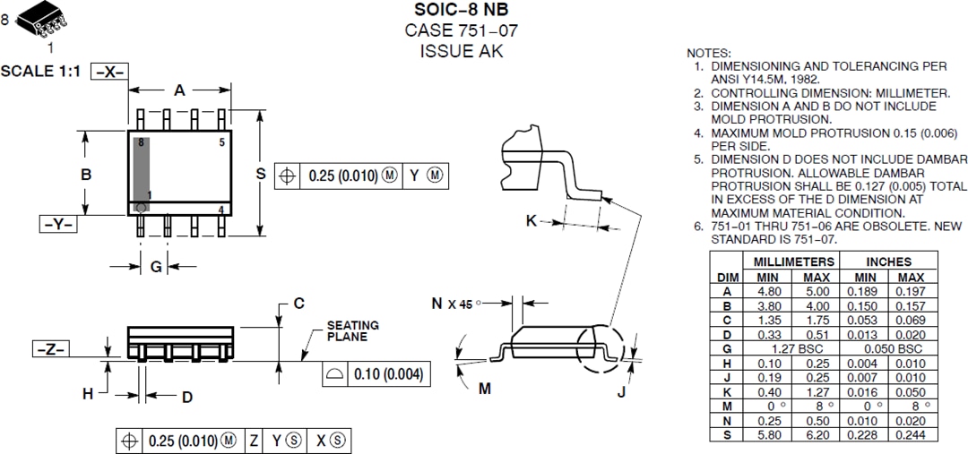 Mechanical Drawing - onsemi NCP1623 CrM Power Factor Controller