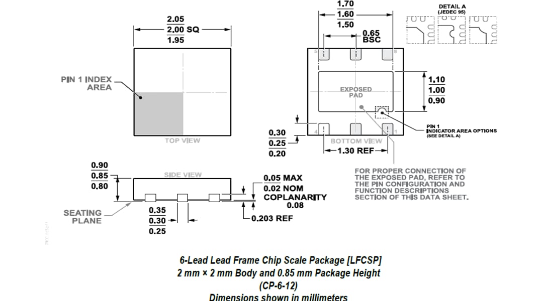 Mechanical Drawing - Analog Devices Inc. ADL8121 GaAs pHEMT MMIC Low Noise Amplifier