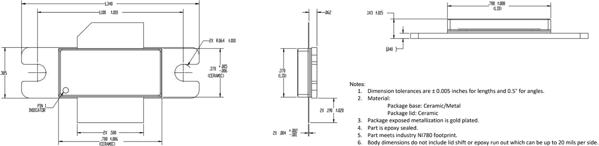 Mechanical Drawing - Qorvo QPD1016L GaN RF Transistor