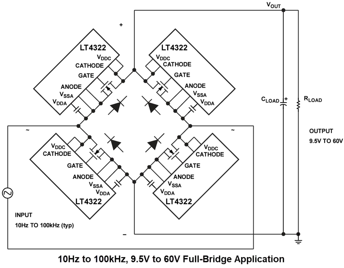 Application Circuit Diagram - Analog Devices Inc. LT4322 Floating Active Rectifier Controllers