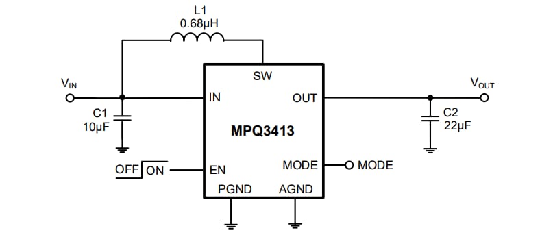 Application Circuit Diagram - Monolithic Power Systems (MPS) MPQ3413 Synchronous Step-Up Converters