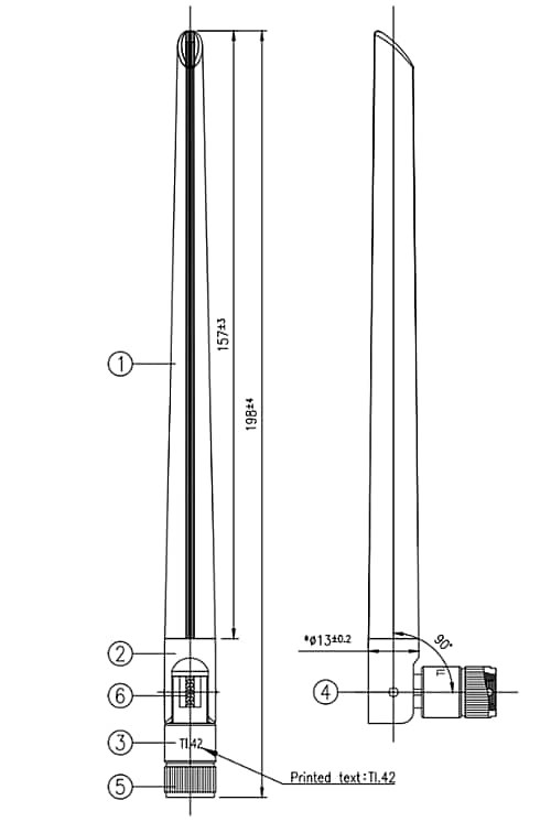 Mechanical Drawing - Taoglas 400MHz-470MHz Terminal Mount Antennas