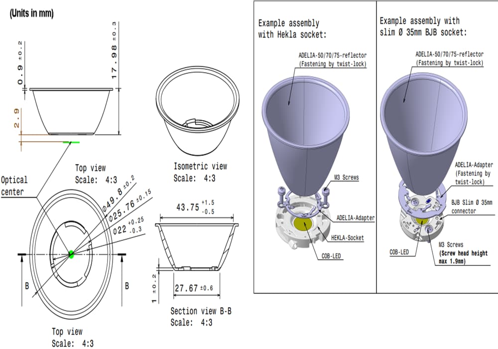 Mechanical Drawing - Ledil ADELIA-50 LED Lighting Reflectors