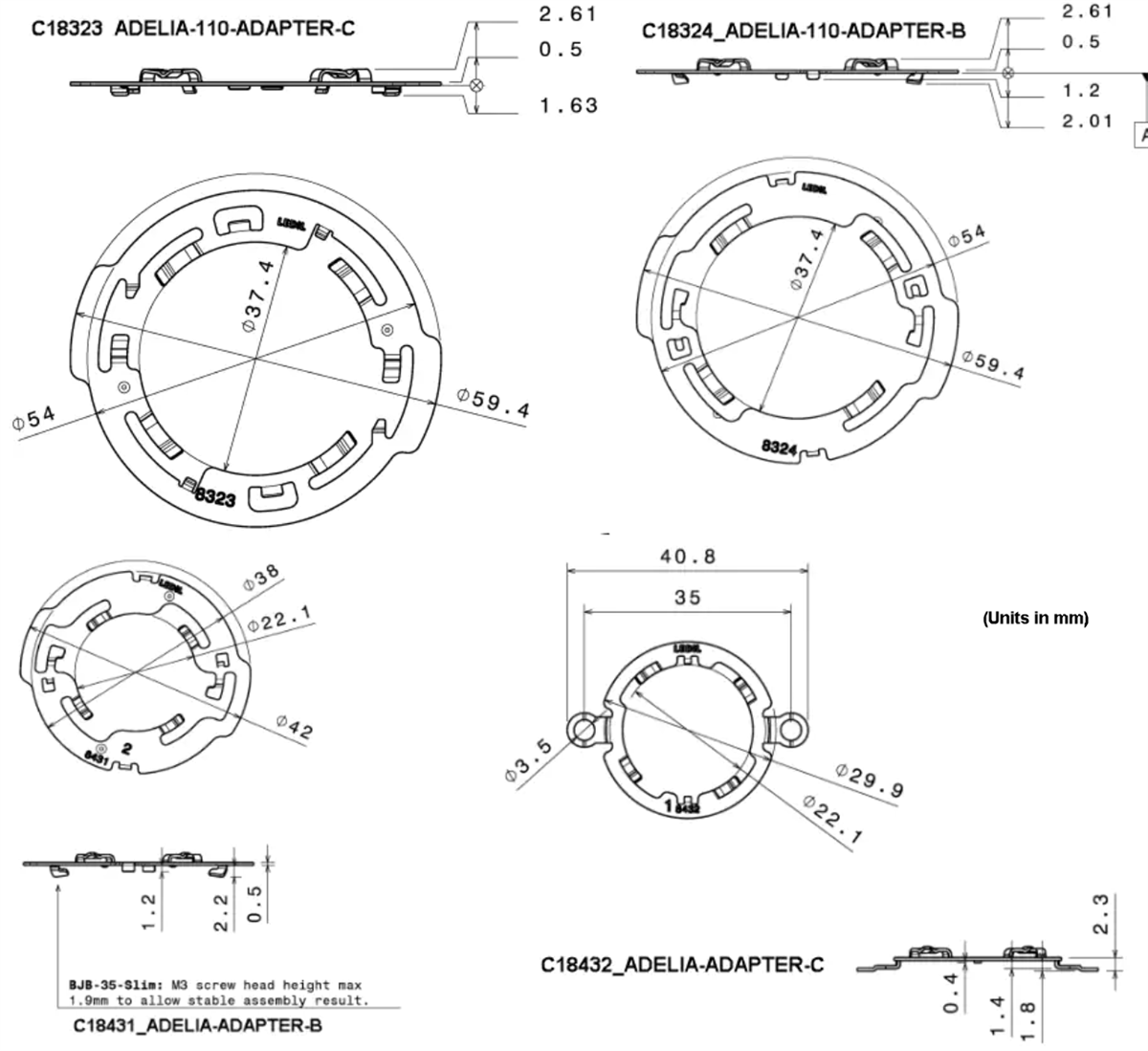 Mechanical Drawing - Ledil C18x ADELIA LED Lighting Mounting Accessories
