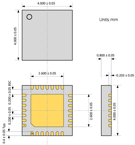 Mechanical Drawing - e-peas AEM00901 Harvesting Source Battery Charger