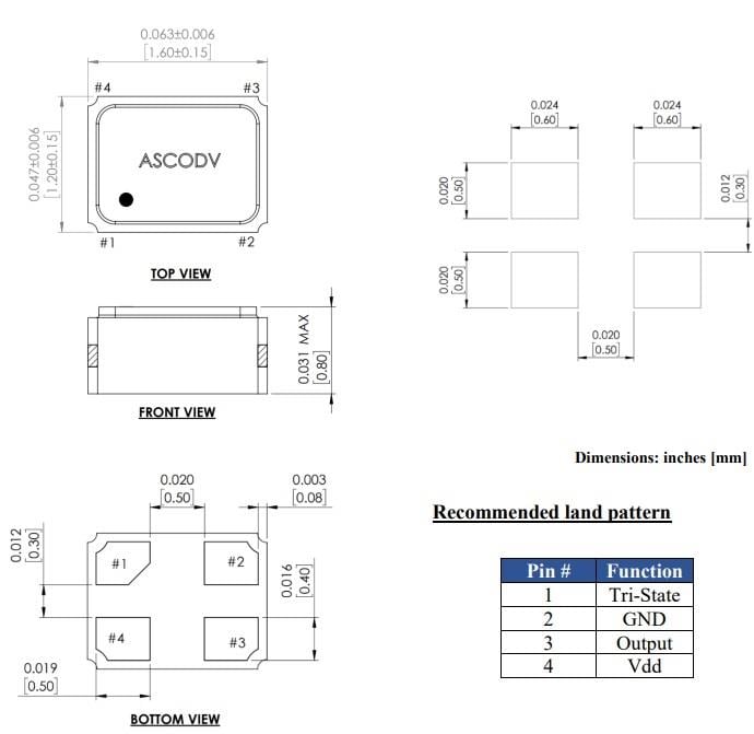Mechanical Drawing - Abracon ASCODV Crystal Oscillators