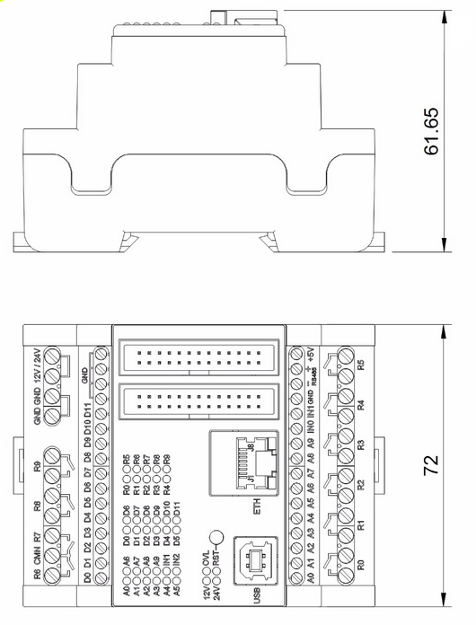 Mechanical Drawing - Industrial Shields Controllino MAXI Programmable Logic Controllers