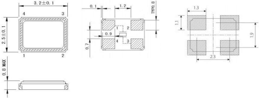Mechanical Drawing - ECS ECS-250-CDX-2523 Quartz Crystal